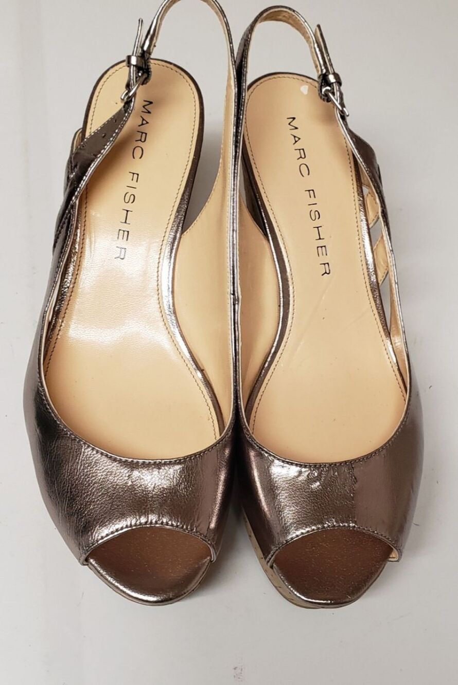 Marc Fisher Women Cork Wedge Open Toe Golden Slingback Summer Sandals Sz 10 NWOT